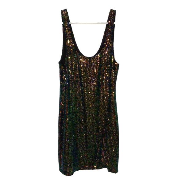 TOPSHOP Iridescent Black Sequin Halter Tank Dress Size 10 Party Clubwear - Picture 3 of 5